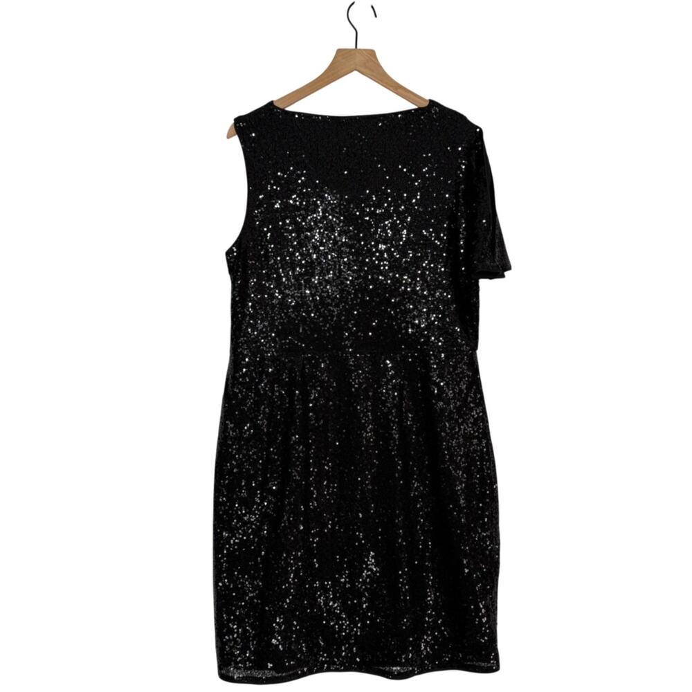 Grace Karin Sheath Dress NWT Plus Size 2XL Black Sequin One Shoulder Sparkly - Picture 2 of 10